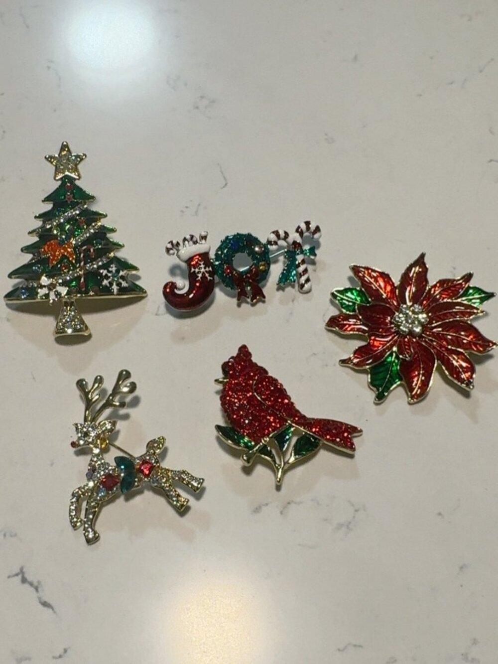 2 Chic Christmas Holiday Brooch Collection – Set of 5